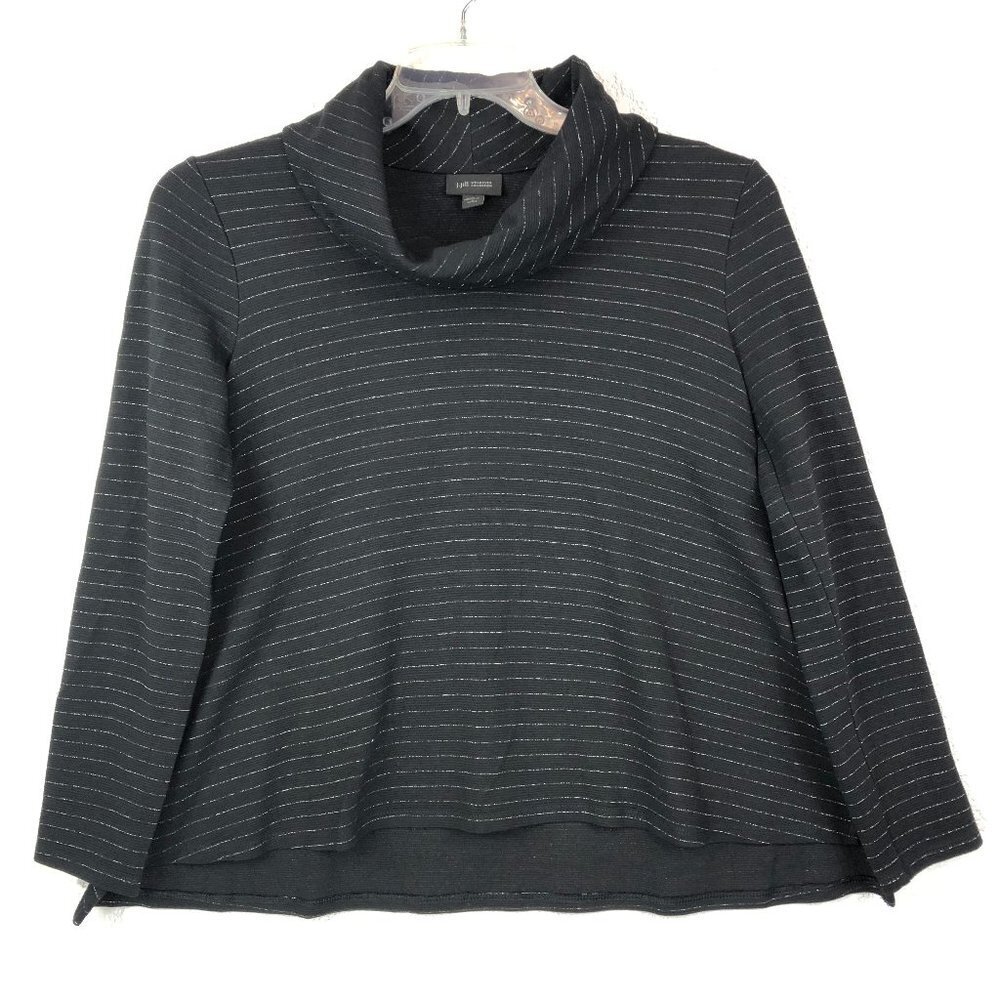 J. Jill Wearever Black And Silver Metallic Funnel Neck Top Size SP